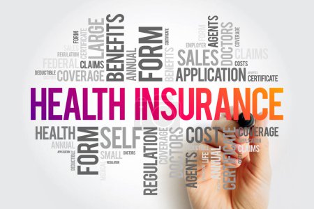 Téléchargez les photos : Assurance maladie mot nuage collage, santé concept arrière-plan - en image libre de droit