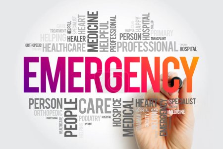 Foto de Palabra de emergencia nube collage, fondo concepto de salud - Imagen libre de derechos