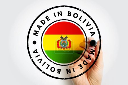 Téléchargez les photos : Badge d'emblème de texte Made in Bolivia, fond de concept - en image libre de droit