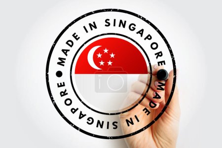 Téléchargez les photos : Badge d'emblème de texte Made in Singapore, fond de concept - en image libre de droit