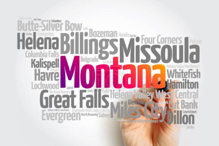 Photo for List of cities in Montana USA state, map silhouette word cloud, map concept background - Royalty Free Image