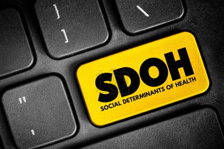 Foto de SDOH Social Determinants Of Health - economic and social conditions that influence individual and group differences in health status, acronym text button on keyboard - Imagen libre de derechos