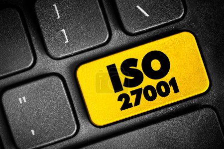 Téléchargez les photos : ISO 27001 - international standard on how to manage information security, concept button on keyboard - en image libre de droit