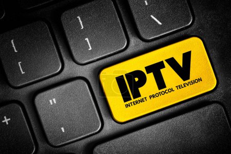 Photo for IPTV - Internet protocol television is the delivery of television content over Internet Protocol networks, text button on keyboard, concept background - Royalty Free Image