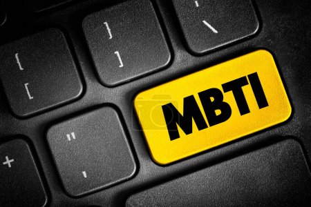 MBTI - Myers Briggs Type Indicator ist ein Tool, das häufig verwendet wird, um Einzelpersonen zu helfen, ihre eigenen Kommunikationspräferenzen zu verstehen und wie sie mit anderen interagieren, Texttaste auf der Tastatur