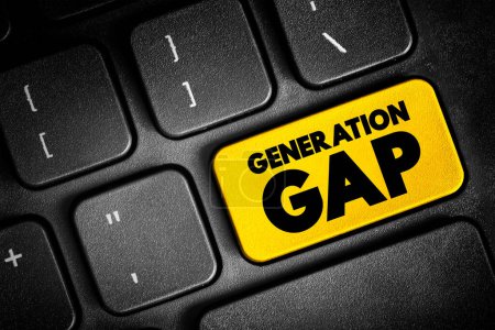 Téléchargez les photos : Generation gap - difference of opinions between one generation and another regarding beliefs, politics, or values, text concept button on keyboard - en image libre de droit