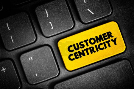 Foto de Customer centricity - ability of people in an organization to understand customers' situations, perceptions and expectations, text concept button on keyboard - Imagen libre de derechos