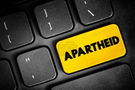 Téléchargez les photos : Apartheid - système de ségrégation raciale institutionnalisée qui existait en Afrique du Sud et en Afrique du Sud-Ouest, bouton texte sur le clavier, arrière-plan du concept - en image libre de droit