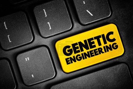 Foto de Ingeniería genética: proceso que utiliza tecnologías basadas en laboratorio para alterar la composición de ADN de un organismo, botón de texto en el teclado, fondo conceptual - Imagen libre de derechos