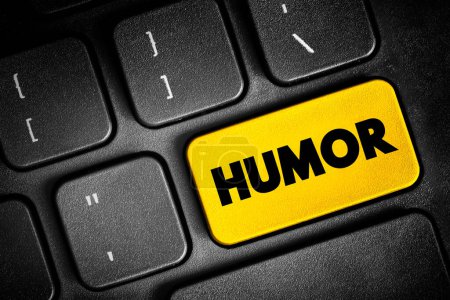 Photo for Humour - the quality of being amusing or comic, especially as expressed in literature or speech, text button on keyboard, concept background - Royalty Free Image