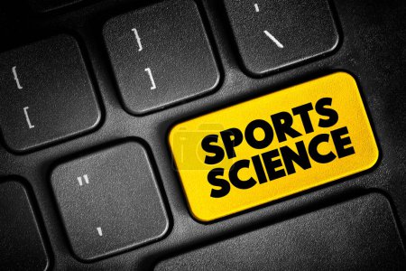 Foto de Sports Science es una disciplina que estudia cómo funciona el cuerpo humano sano durante el ejercicio, botón de texto en el teclado, fondo conceptual - Imagen libre de derechos