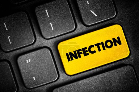 Photo for Infection is the invasion of tissues by pathogens, their multiplication, and the reaction of host tissues to the infectious agent and the toxins they produce, text button on keyboard, concept background - Royalty Free Image