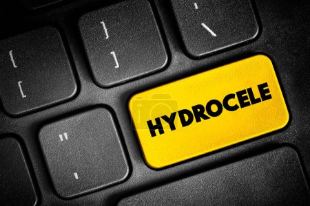 Téléchargez les photos : Hydrocele is a type of swelling in the scrotum that occurs when fluid collects in the thin sheath surrounding a testicle, text button on keyboard, concept background - en image libre de droit