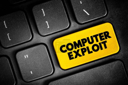 Téléchargez les photos : Computer Exploit est un type de malware qui tire parti des vulnérabilités, que les cybercriminels utilisent pour obtenir un accès illicite à un système, bouton texte sur le clavier, arrière-plan concept - en image libre de droit