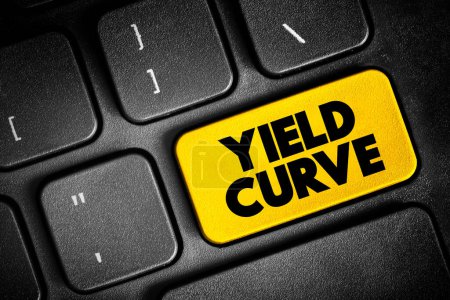 Yield Curve ist eine Zeile, die die Renditen von Anleihen mit gleicher Bonität, aber unterschiedlichen Laufzeiten, Texttaste auf der Tastatur, Konzepthintergrund aufzeichnet
