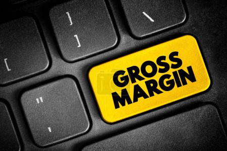 Gross Margin is the difference between revenue and cost of goods sold, divided by revenue, text button on keyboard, concept background