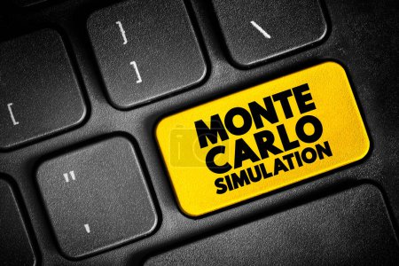 Método de Monte Carlo: técnica matemática que permite a las personas tener en cuenta cuantitativamente el riesgo en la predicción y la toma de decisiones, botón de texto en el teclado, fondo conceptual