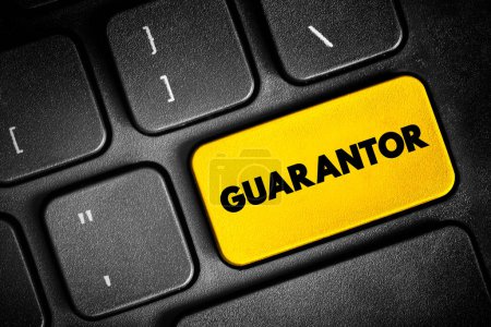 Photo for Guarantor - a person or thing that gives or acts as a guarantee, text button on keyboard, concept background - Royalty Free Image