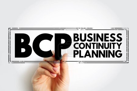 Foto de BCP Business Continuity Planning - process involved in creating a system of prevention and recovery from potential threats to a company, acronym text stamp - Imagen libre de derechos