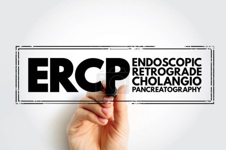 Foto de ERCP Endoscopic Retrograde CholangioPancreatography - procedure to diagnose and treat problems in the liver, gallbladder, bile ducts, and pancreas, acronym text concept stamp - Imagen libre de derechos