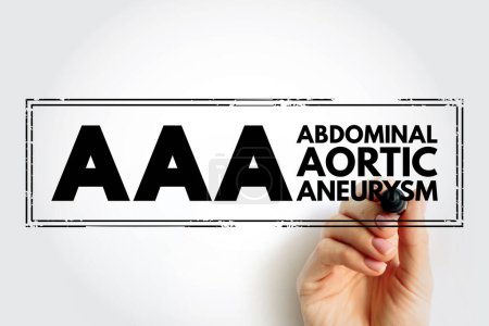 AAA Aneurisma aórtico abdominal - agrandamiento localizado de la aorta abdominal, acrónimo texto sello concepto fondo