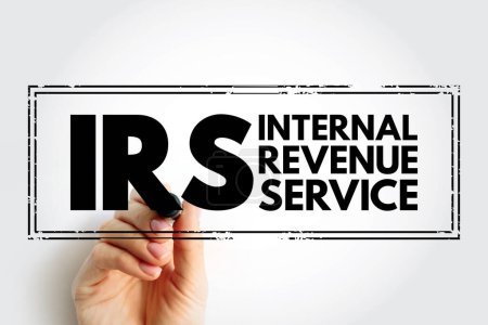 IRS Internal Revenue Service - responsable de recaudar impuestos y administrar el Código de Rentas Internas, sello de texto acrónimo