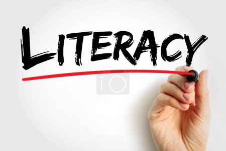 Foto de La alfabetización es la capacidad de leer, escribir, hablar y escuchar, el concepto de texto para presentaciones e informes - Imagen libre de derechos