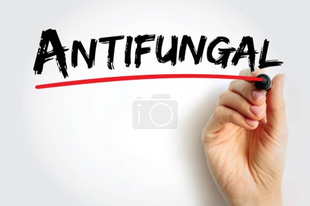Antimykotika - Medikamente werden verwendet, um Pilzinfektionen zu behandeln, die am häufigsten Ihre Haut, Haare und Nägel betreffen, Textkonzept Hintergrund