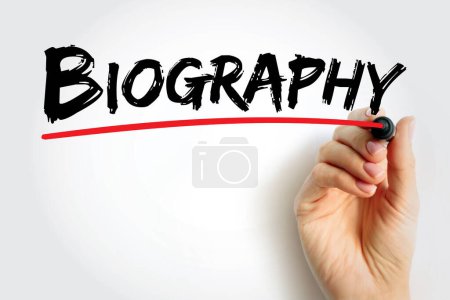 Foto de Biografía es una descripción detallada de la vida de una persona, el fondo del concepto de texto - Imagen libre de derechos