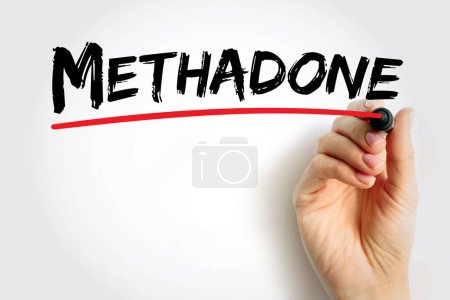 La metadona es un fármaco opioide recetado, fondo de concepto de texto