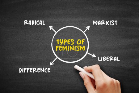 Types of Feminism (advocacy of women's rights on the basis of the equality of the sexes) mind map text concept background