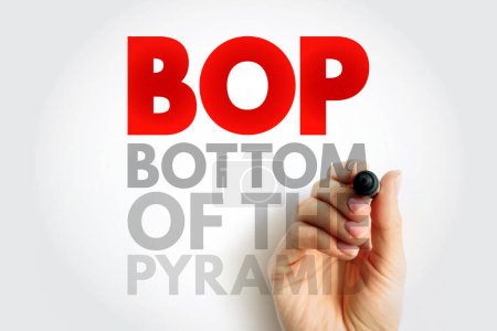 BOP Bottom Of the Pyramid - the largest, but poorest socio-economic group, acronym text concept background