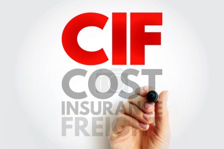 CIF Cost Insurance Freight - el vendedor entrega su parte del contrato cuando las mercancías pasan el ferrocarril del buque en el puerto de embarque, acrónimo de fondo concepto de texto
