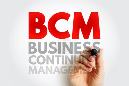 BCM Business Continuity Management - framework for identifying an organization's risk of exposure to internal and external threats, acronym text concept background
