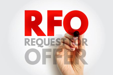 Photo for RFO Request For Offer - open and competitive purchasing process whereby an organization requests the submission of offers in response to specifications, acronym text concept background - Royalty Free Image