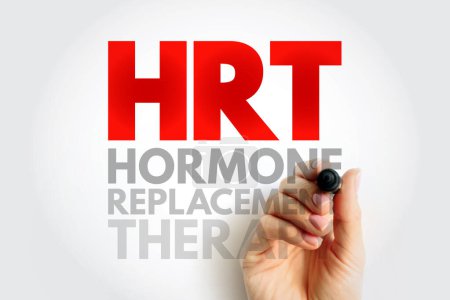 Terapia de reemplazo hormonal HRT: forma de terapia hormonal utilizada para tratar los síntomas asociados con la menopausia femenina, fondo del concepto de texto acrónimo