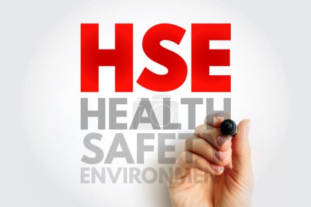 Téléchargez les photos : HSE Health Safety Environment - processes and procedures identifying potential hazards to a certain environment, acronym text concept background - en image libre de droit