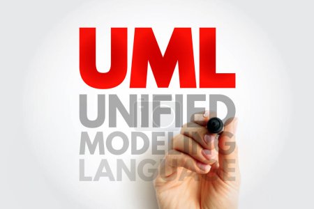 UML Unified Modeling Language - langage de modélisation polyvalent, de développement et de modélisation dans le domaine du génie logiciel, fond de concept de texte acronyme
