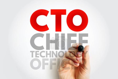 CTO Chief Technology Officer - executive-level position in a company whose occupation is focused on the scientific and technological issues, acronym text concept background