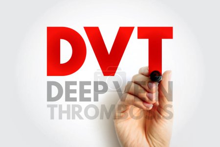 DVT Deep Vein Thrombose - Krankheit, die auftritt, wenn sich ein Blutgerinnsel in einer tiefen Vene bildet, Akronym Textkonzept Hintergrund