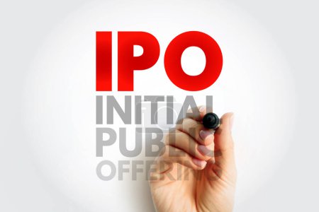 Foto de IPO Oferta Pública Inicial es una oferta pública en la que las acciones de una empresa se venden a inversores institucionales e inversores minoristas, acrónimo de fondo concepto de texto - Imagen libre de derechos