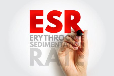 ESR Erythrozytensedimentationsrate - Art des Bluttests, der misst, wie schnell sich Erythrozyten am Boden eines Reagenzglases absetzen, das eine Blutprobe enthält, Akronym Textkonzept