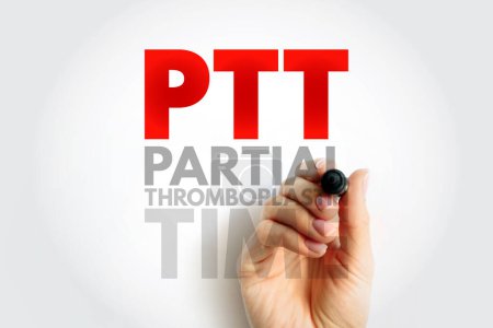 PTT - Partial Thromboplastin Time ist ein Bluttest, der untersucht, wie lange es dauert, bis Blut gerinnt, Akronym Textkonzept Hintergrund