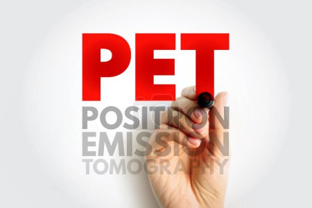 PET Positronen-Emissions-Tomographie - funktionelle bildgebende Technik, die radioaktive Substanzen verwendet, Akronym Textkonzept Hintergrund