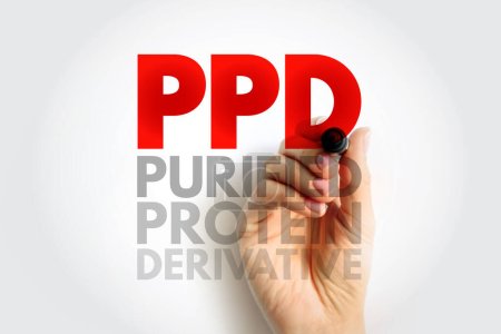 Téléchargez les photos : PPD Purified Protein Derivative - test utilisé pour détecter si vous avez une infection tuberculeuse, acronyme texte concept arrière-plan - en image libre de droit