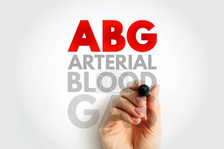 ABG Arterielles Blutgas - Test misst den Säuregehalt und den Gehalt an Sauerstoff und Kohlendioxid im Blut einer Arterie, Akronym Textkonzept Hintergrund