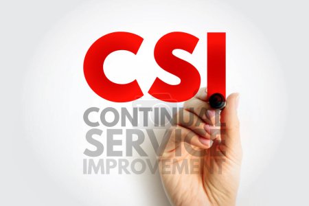 CSI Continual Service Improvement - method to identify and execute opportunities to make IT processes and services better, acronym text concept background