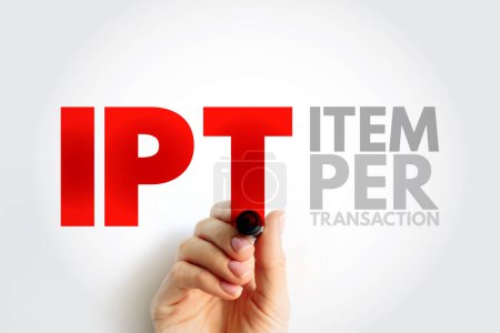 IPT-Artikel pro Transaktion - Messen Sie die durchschnittliche Anzahl von Artikeln, die Kunden während der Transaktion kaufen, Akronym Textkonzept Hintergrund