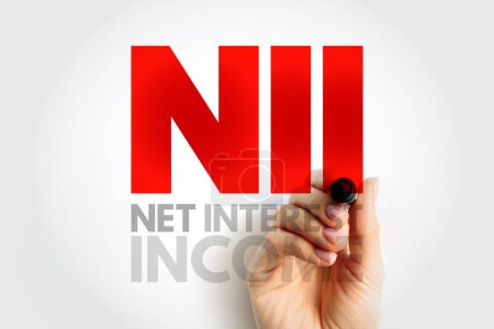 NII Revenu net d'intérêts - différence entre les revenus générés par les actifs productifs d'intérêts et le coût des obligations de service, concept de texte d'acronyme contexte