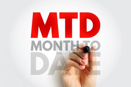 MTD Mois à ce jour - période commençant au début du mois civil en cours et se terminant à la date actuelle, acronyme texte concept contexte